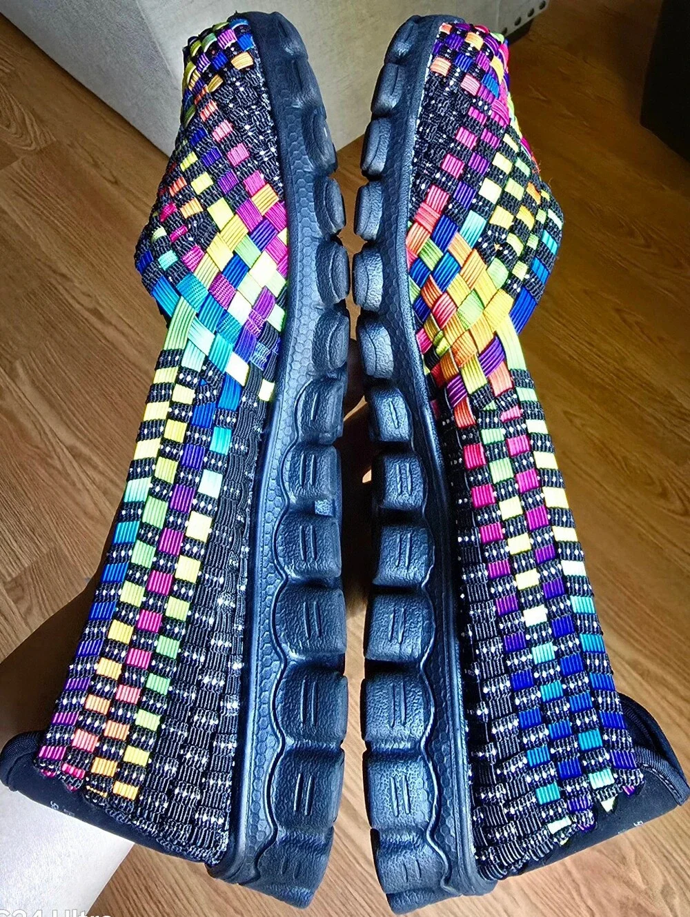 Sz 7 Women's SKECHERS EZ FLEX 2 - DELPHI Lightweight Rainbow Multicolor Woven Me